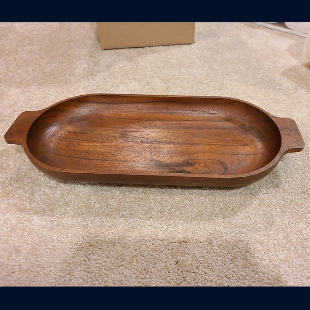 Chateau Handcrafted Acacia Wood Pottery Barn Bread Dish